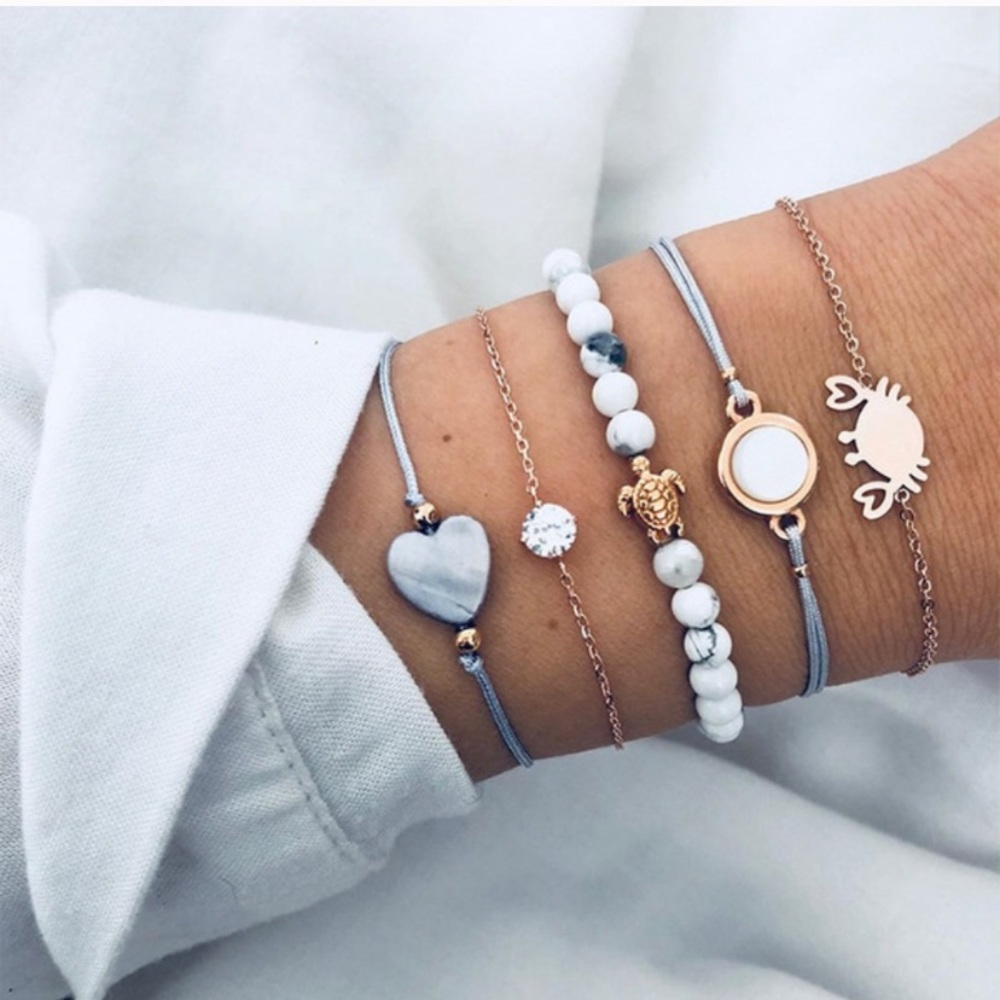 turtle crab heart stackable bracelets